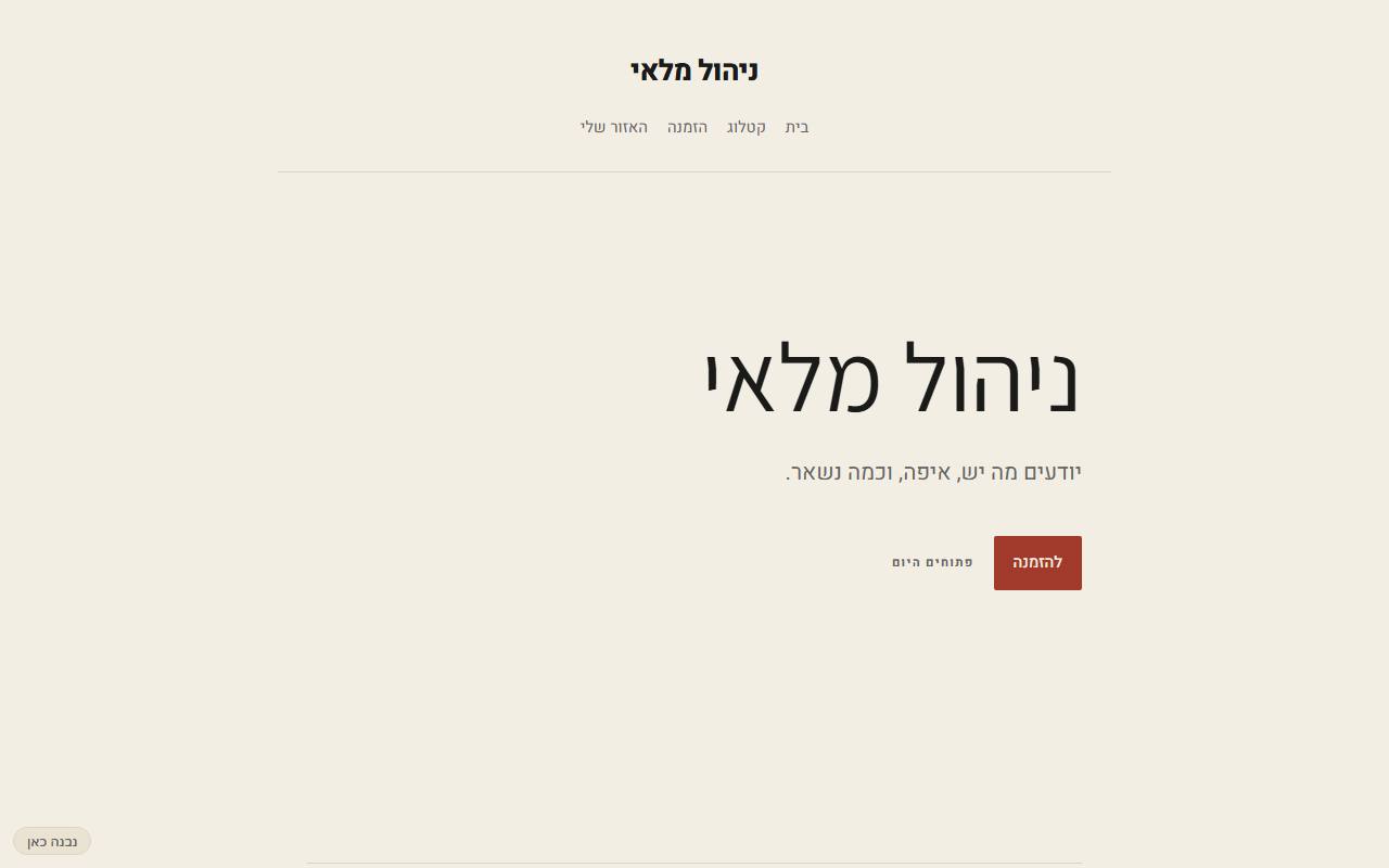 צילום מסך של ניהול מלאי