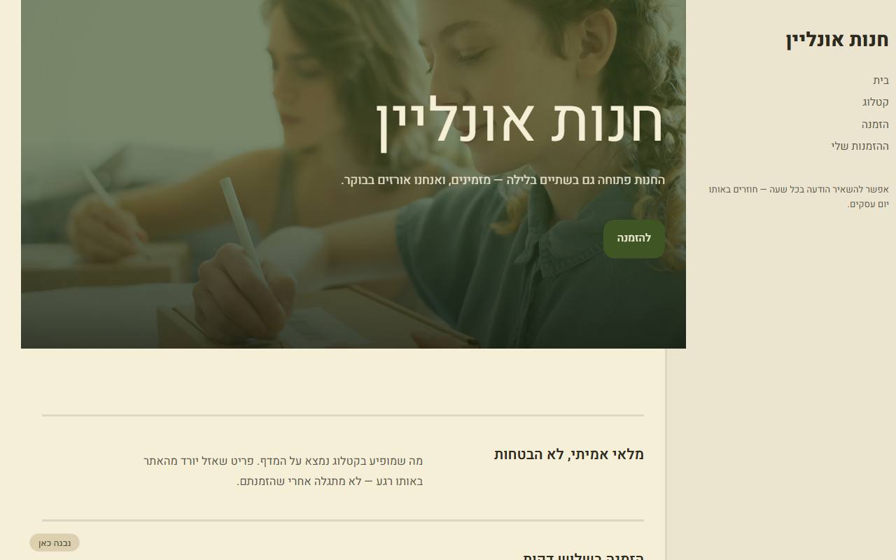 צילום מסך של חנות אונליין